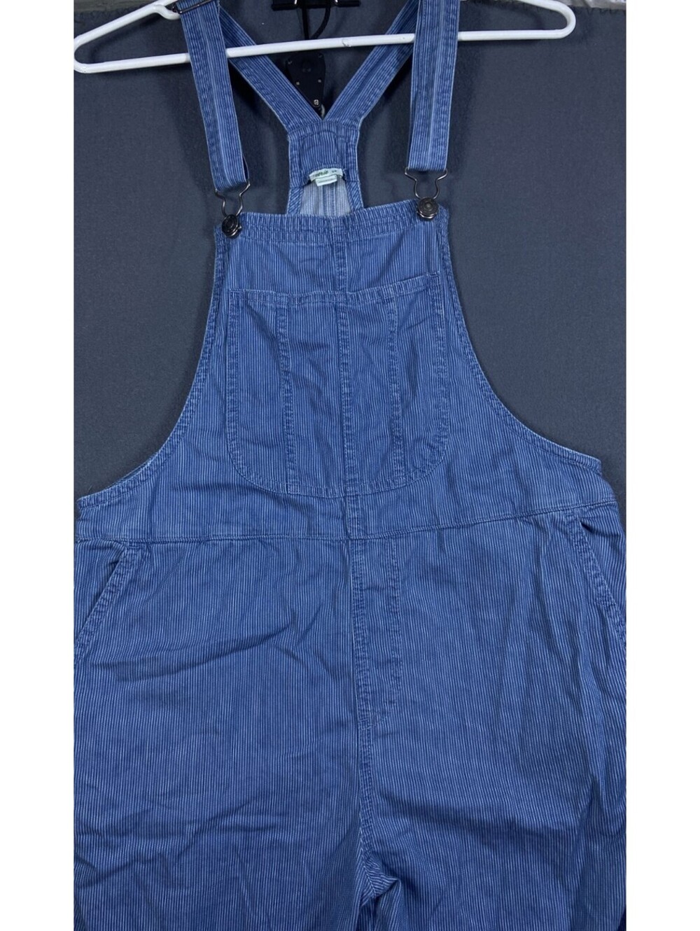 Aerie Bib Overalls S Blue Railroad Hickory Pinstripe Y2K Cropped Relaxed Light